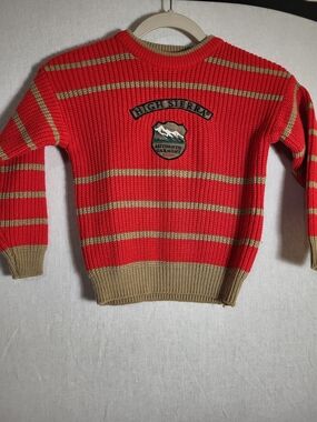 High Sierra Red and Tan Striped Crewneck Sweater